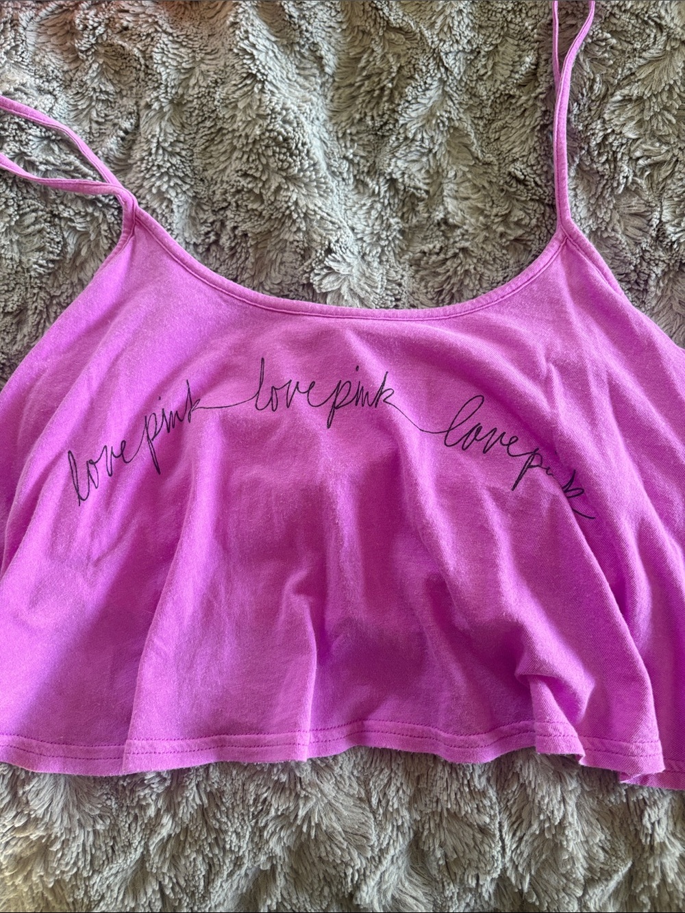 PINK Victoria's Secret Purple Script Cropped Cami with Thin Straps